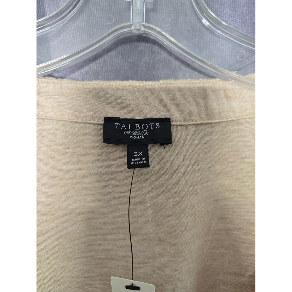 NWT Talbots Woman 3X Tan Beige Ruched Trim V-Neck Long Sleeve Slub Top - Picture 2 of 7